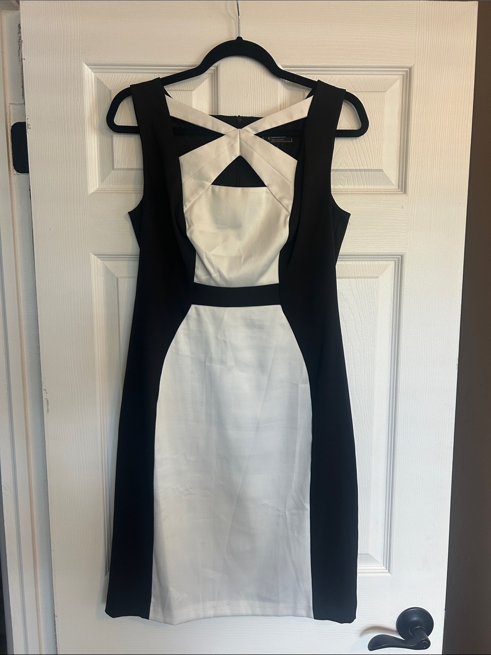 dressbarn Black and White Paneled Midi Sheath Dress